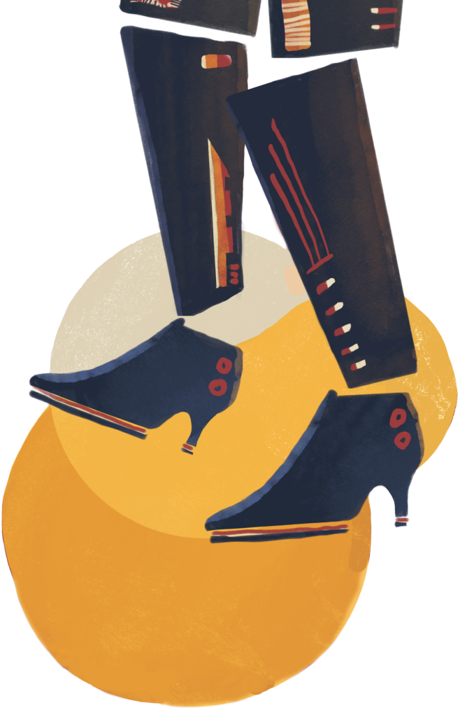 Illustration af dansende ben foran to sole